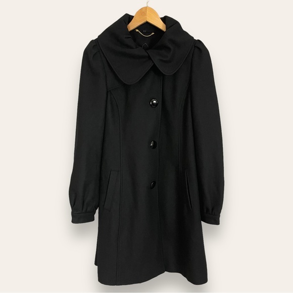 GUESS Coat Wool Blend Women Black Rounded Collar Size Medium Car Coat‎ Feminine